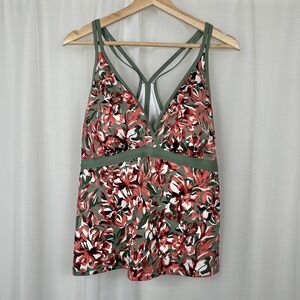 LL Bean Womens Shaping Tankini Swim Top Size 18R Floral Print UPF 50 Protection